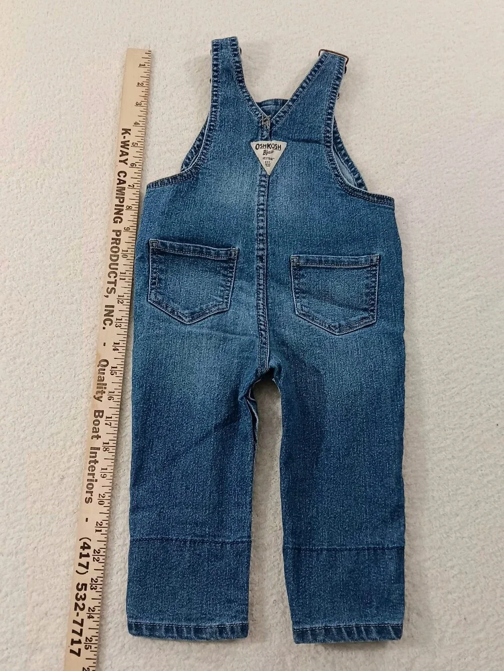 OshKosh B'Gosh Baby Girl Floral Trim Denim Overalls - 12M VGUC